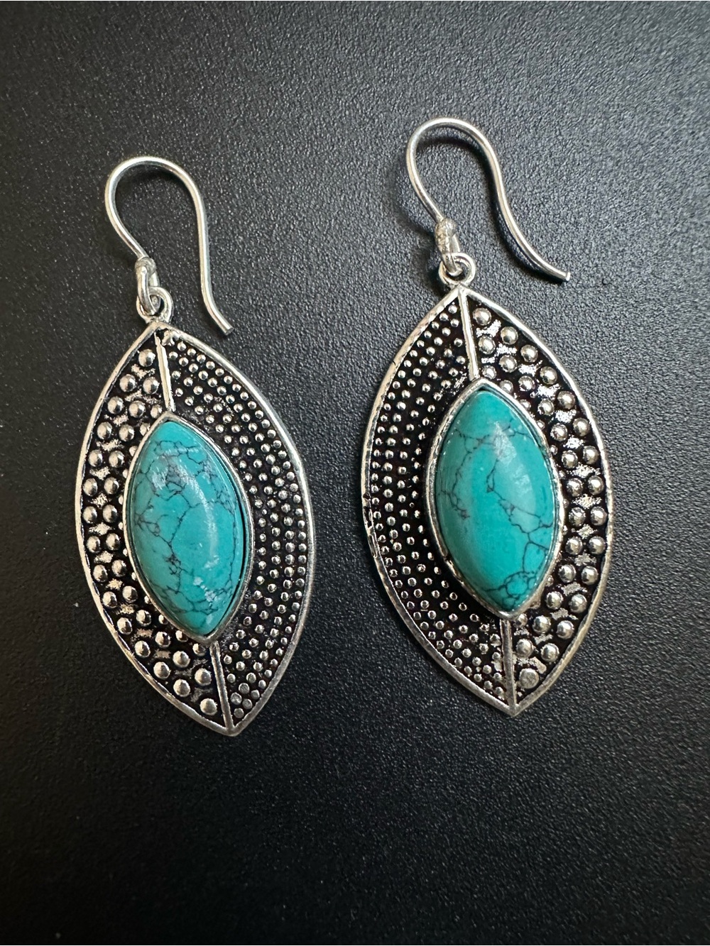 925 Sterling Silver Natural Turquoise Drop Dangle Earrings Boho